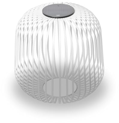 LUUK Studio Moderne Solarlampe, Kabellos, Windlicht, USB-C, Weiß, L | Kabellos & tragbar, Solarbeleuchtung, LED warmweißes Licht, Akkuleuchte aufladbar via Solarenergie und USB-C
