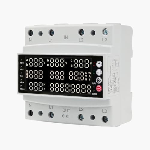 100A Contatore energia elettrica trifase Misuratore consumo elettrico con Scaricatore di sovratensione trifase con protezione da trifase/sovratensione/sottocorrente/corrente di riposo AC 220V.