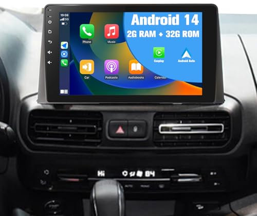 Android 14 Radio de Coche para Citroen Berlingo 2018-2020 Pantalla Radio estéreo Wireless Carplay Android Auto GPS Navi FM Bluetooth WiFi 32G