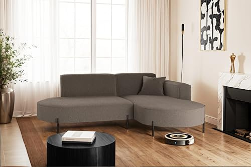 Kaiser Möbel - Ecksofa mit Wohnlandschaft, Eckcouch L Form, Polstersofa, Bequemes Couch mit Ottomane für Wohnzimmer, Weiches Stoff, Metallfüße, Lounge-Set L-Form, Modena Rein, Braun, Rechts