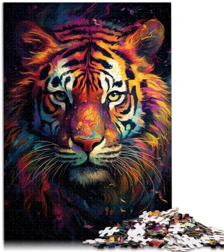 1000-teiliges Puzzle für Erwachsene Gemälde Farbiger Tiger Denksportaufgabe 50 x 75 cm einzigartige Heimdekoration und Geschenke für 14-Jährige