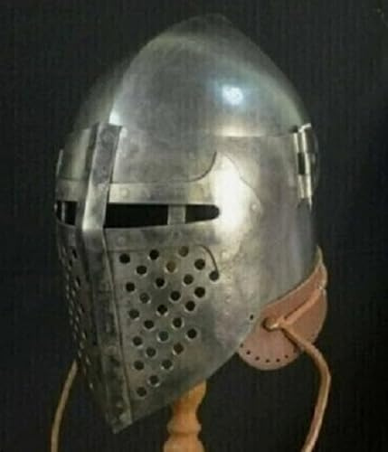Mittelalterlicher Helm mit Visier, europäisches Gesicht, geschlossener Bascinet, Ritterhelm, Stahl, LARP, Krieger, Cosplay, Halloween