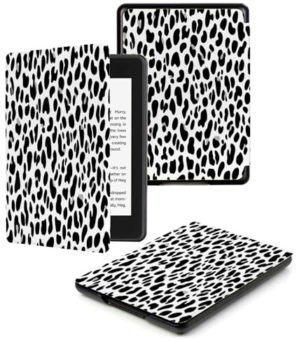 Coque pour Kindle 7th (Compatible 7th 2014,modèle : Wp63Gw) Coque étanche Durable réveil/Sommeil Automatique Smart Housse de Protection Kindle 7th génération 2014,Imprimé Léopard Noir Et Blanc