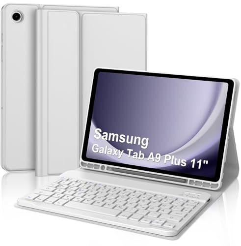 IVEOPPE Tastatur Hülle für Samsung Galaxy Tab А9 Plus 11 Zoll, [QWERTZ Deutsches], Bluetooth Abnehmbar Magnetische Tastatur für Samsung Galaxy Tab А9+/A9 Plus 2023 11 Zoll, Weiß