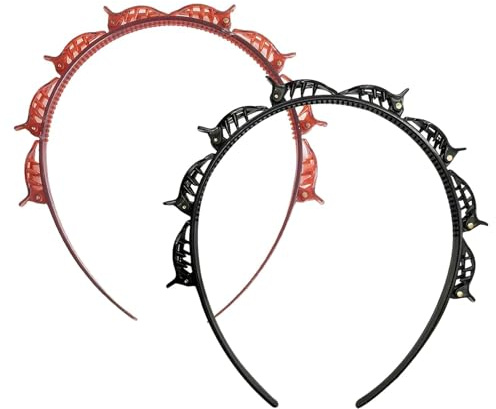 2 Pcs Butterfly Clip Headband,90s Hairband with Clips on Top Attached Women | Non-Slip Clip Headband for Womens Girls,Multi-Layer Head Bands Fits Double Rock Bangs Hairstyle Hairpin Teeth Comb Hairbands