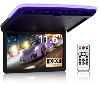 RicoRich 11.6 inch Car Overhead Player Monitor Display 1080P HD Digital TFT IPS Screen Video Ultra Thin Mounted Flip Down TV Car Roof Player with AV Input, HDMI, IR,TF,FM and USB (No DVD)