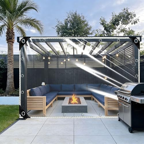 Lona Impermeable Transparente 8 x 8 m Impermeable, Rasgaduras, con Ojales Cubierta de Lona Multiuso para Jardín, Balcón, Leña, Piscinia, Vehículos, Blanco