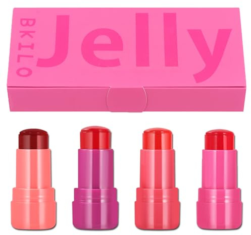 4 Pcs Blush Stick, 4 Colours Milk Jelly Tint Stick Blush for Cheeks Lips Eyes, Long-Lasting Moisturization and Blendable Milk Blush, Water proof Smooth Stick for All Skin Type Face Makeup Stick