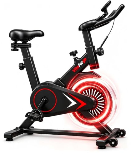 VitaForge Magnetic Indoor Spin Bike, Home Gym Stationary Exercise Bike | 1‑100% Adjustable Resistance, AV‑Type 50mm Thickened Frame, 20lbs Chromed Flywheel, 220lbs Max Weight, <25dB Silent Operation