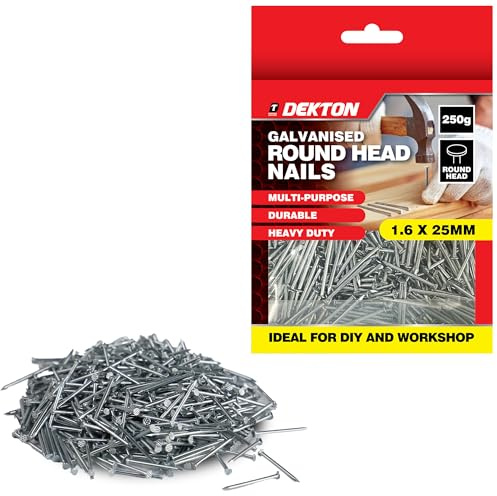 DEKTON 1.6 x 25mm Galvanised Round Head Nails – Durable, Heavy-Duty & Multipurpose for Woodworking, Construction, DIY & General Repairs
