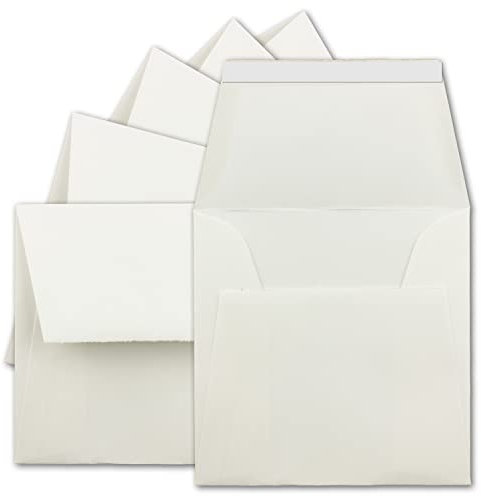 25 Stück quadratische Vintage Briefumschläge, Haftklebung - Büttenpapier, 16,6 x 16,6 cm, Weiß halbmatt gerippt hochwertige Brief-Kuverts