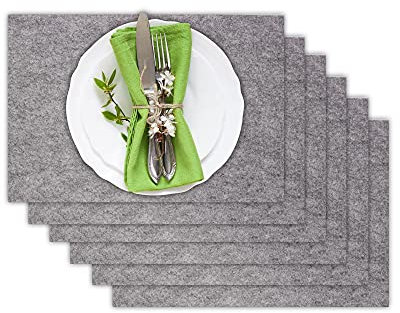 Casoro 6er Platzset aus waschbarem Filz, Platzmatten je 30x44cm in Graumeliert, edles Tischset perfekt zu jeder Einrichtung
