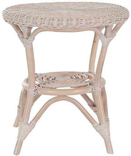 Korb-Outlet Runder Rattan-Tisch Ø 50 cm/Beistelltisch Rund/Couchtisch Rattantisch Kaffeetisch (Vintage Weiss)