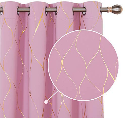 Deconovo Verdunkelungsgardinen mit Ösen Blickdichte Vorhänge Schlafzimmer Mädchen Dicke Thermovorhang Kälteschutz Thermogardine Hitzeschutz, 138x117 cm(HöhexBreite), Rosa, 2er Set