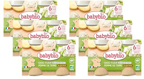 Babybio Petits Pots Chou-fleur de Bretagne Pomme de terre de notre Ferme 2 x 130 g 8+ Mois Bio 0.26 kg 1 Unité - Pack de 6