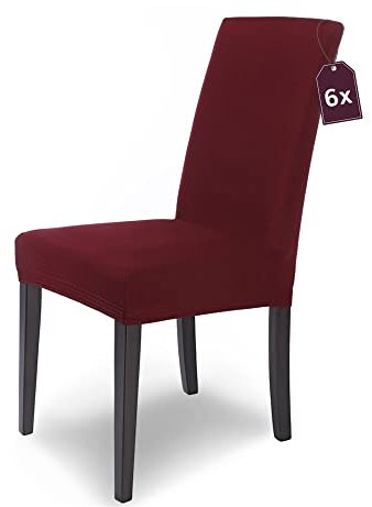 SCHEFFLER-Home Stuhlhussen Stretch Mia/Stretch Stuhlhussen Bordeaux 6er Set/Microfaser Stuhl Bezug waschbar als Stuhlabdeckung & Husse Stuhl Überzieher/Stuhlhussen Schwingstühle