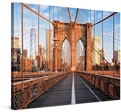 PICANOVA – Bild auf Leinwand New York Brooklyn Bridge 80x60cm – Leinwandbild – Premium Leinwanddruck – Wandbild Kunstdruck Auf 2cm Holz-Keilrahmen Wohnzimmer Wanddekoration – New York