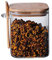 1000ml Glass Food Storage Jar Clear Square Stackable Glass Canister with Airtight Seal Wood Lids and Spoon Kitchen Storage Container for Coffee Bean Tea Spice Bottle Cookies Nuts Snack Candy Jar