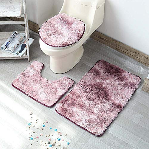 ETOPARS Badteppich-Set 3-teilige, rutschfeste Badematte U-förmiger Konturteppich und Toilettendeckel Waschbar Weicher Saugfähige Fussmatter (pink)