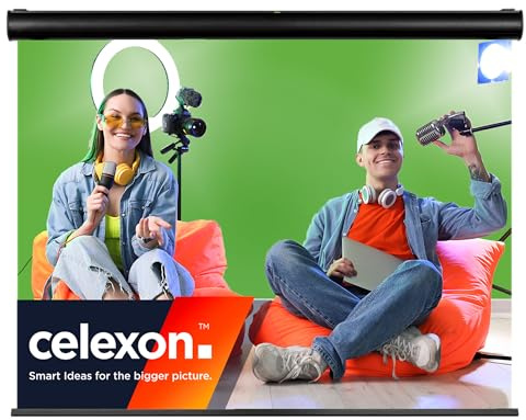 celexon Greenscreen Motor-Leinwand Chroma-Key 175 | 350x265 cm 4:3 | elektrischer Foto-Video-Hintergrund; ideal für Boardcast-Interviews, Shootings & Live-Streaming | zur Wand- & Deckenmontage