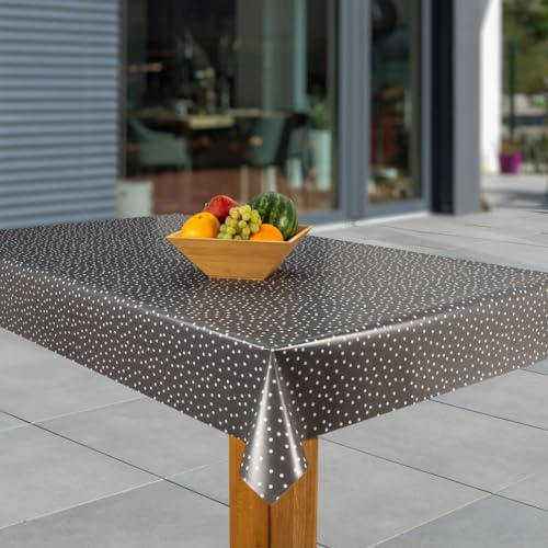 laro Wachstuch-Tischdecke Abwaschbar Garten-Tischdecke Wachstischdecke PVC Plastik-Tischdecken Eckig Meterware Wasserabweisend Abwischbar, Muster:Punkte weiß - grau, Größe:130x180