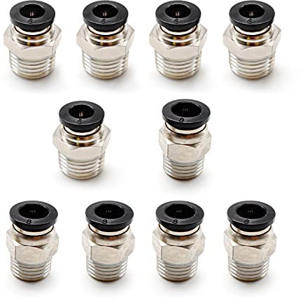 SRJQXH 10 Pièces Raccord Pneumatique 1/4 6MM et 8MM, Raccord Rapide de Tuyau Enfichable, Connecteur Pneumatique Cuivre pour la Trachée et L'équipement D'automatisation