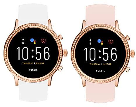 SkyBand Pur Mode Silicone Classique Bracelet De Remplacement pour Montres connectées Fossil Gen 5 Julianna Hr (Blanc + Rose)