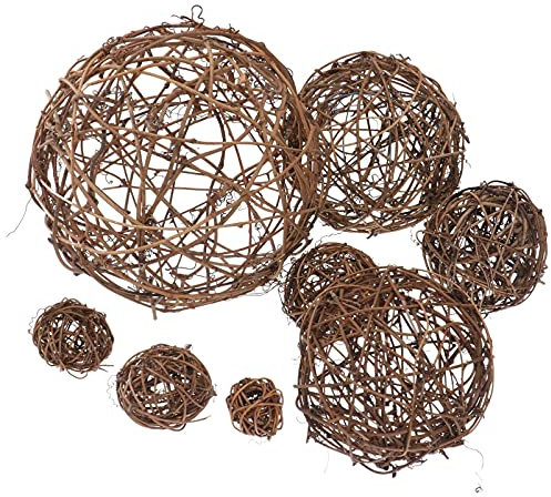 Happyyami 8 Stücke Rattankugeln Rattan Kugeln Basteln Vase Füller Stroh Wicker Rattan Ball Streudeko Dekokugeln Geburtstag Party Dekoration Kaninchen Papagei Kauspielzeug 5/6/ 8/10/ 12/15/ 20 cm