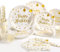 Yidaxing 120PCS Vaisselle Jetable Anniversaire Assiettes Or Blanche, Vaisselle Pailles en Papier et Serviettes Gobelets, Fete Anniversaire Vaisselle Blanche Gold pour Fille ​Femme, 24 Invités