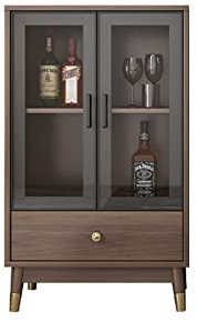 WAOCEO Weinregale Freistehende Bodenweinkabinett Küche Wohnzimmeraufbewahrung mit 2 Glastüren und 1 Schublade barschrank