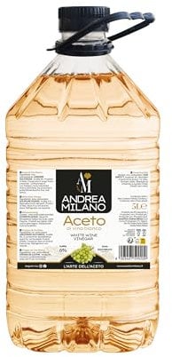 Andrea Milano, Aceto di Vino Bianco, Ideale da Abbinare a Verdure Crude, Ottimo per Marinature e Salse, Gusto Equilibrato, 6% di Acidità, Made in Italy, 5 L