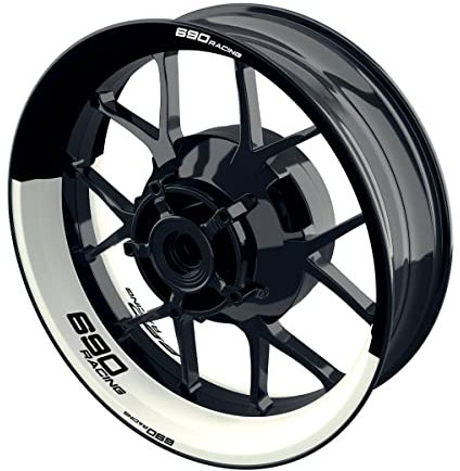 One-Wheel, Premium Felgenaufkleber passend für KTM Duke 690| Motiv: 690 Racing halb halb, Felgenrandaufkleber GP, Wheelsticker Motorrad, Farbe Weiss