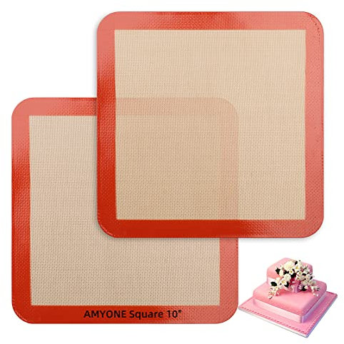 Quadratische Silikon-Backmatten für 25,4 cm Kuchenform, 24,6 cm, quadratische Silikonmatte in Lebensmittelqualität, Backblech für Kuchen, Gebäck, Toast, Kuchen, antihaftbeschichtet, wiederverwendbar