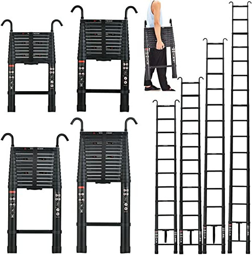 Echelle Telescopique 3.20M, Echelle Multifonctionnelle Échelle Télescopique Extensible en Aluminium avec 2 Crochets Amovibles, Pliable Polyvalente Escabeau 11 Marches pour Attic/Grenier, 150kg Charge