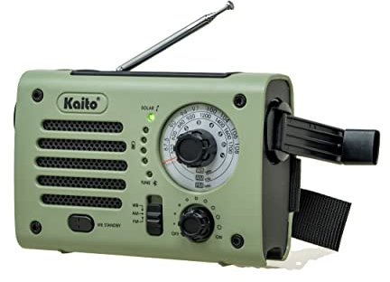 Kaito KA380 Radio de emergencia y altavoz Bluetooth portátil - AM/FM NOAA Radio meteorológica recargable con panel solar y manivela