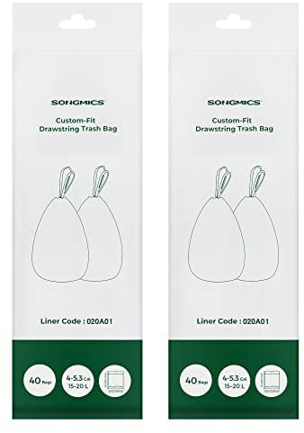 SONGMICS - Bolsas de basura resistentes, bolsas de basura con enlaces deslizantes para basura de cocina, 15 a 20L, preseparadas, código de la bolsa 020A01, 2 rollos 80 piezas, blanco KRB020A02