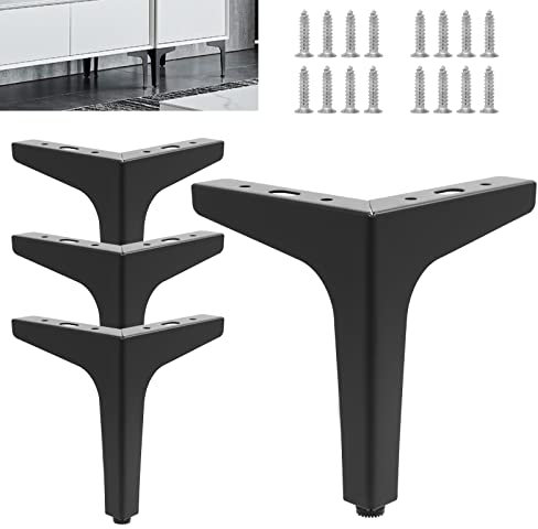 Wkmamo 4 Pcs Pieds de Meubles en Métal,10cm/15cm Pieds de Meubles Triangulaires, Charge Jusqu'à 800 KG pour Meuble Canapé Table Basse Meuble TV et Autres Pieds de Meubles (6 inch(15cm), Black)