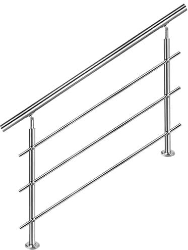 CAVATINY Barandilla de acero inoxidable para escaleras, balcones, con 3 travesaños, para interior y exterior, pasamanos para escaleras, de acero inoxidable, para balcón (160 cm, 3 travesaños)