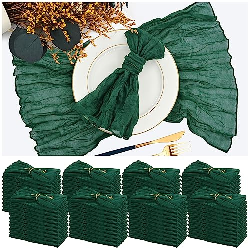 Seihtuch-Servietten, 50,8 x 50,8 cm, Smaragdgrün, geknittert, dunkelgrün, rustikal, Boho, weiche Stoffservietten für Hochzeit, Party, Event, Abendessen, Tischdekoration, 84 Stück