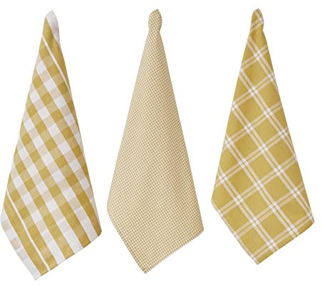 Penguin Home Set of 3 100% cotton Kitchen Towels, Eco Friendly Sustainable Tea Towels Stylish with Different Pattern, Size - 50x70 cm Colour - Yellow & White Dish Towels