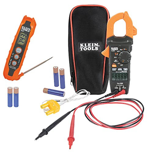 Klein Tools 80143 HVAC Clamp Meter and Infrared Thermometer Kit, Auto-Ranging Digital Clamp Meter and Dual IR Probe LCD Thermometer, 2-Piece