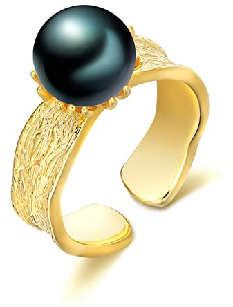 AENEAS Schwarz Perle Ring Sterling Silber Gold Schwarz Perle Ringe Süßwasser Schmuck Geschenke für Frauen