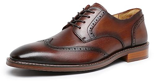 DESAI Herren Brogue Schnürhalbschuhe Oxfords Business Anzugschuhe, Braun, 44 EU