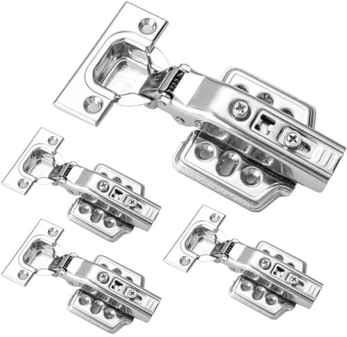 Litensh 4PCS Sanft Schließend Scharniere, Halbe Auflage Soft Close Scharnier, Abnehmbare Küchenschrank Kleiderschrank Schranktür Scharniere, Stumm Verstellbare Türen Türscharniere Scharniere