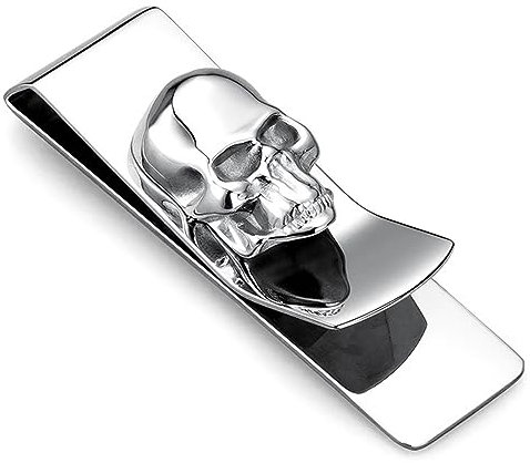 Geldklammer aus Edelstahl Geldklammer aus Metall personalisierte Totenkopf-Geldklammer Geldklammern nur für Bargeld(Silver,6.5 * 2 * 1.35cm)