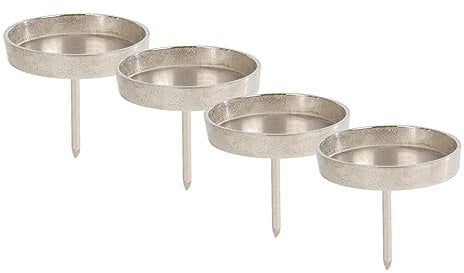 Alu Kerzenpick für Stumpenkerzen 4er Set - 8 cm in Silber - Metall Kerzenhalter für Kugelkerzen - Kerzen Stecker für Advents und Weihnachts Gesteck
