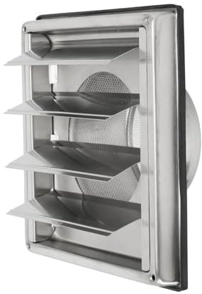 MENAYODA Grille d'aération en acier inoxydable - 150 mm - Avec clapet anti-retour, lamelles et moustiquaire - Pour hotte aspirante et systèmes de ventilation - Joint en caoutchouc et vis