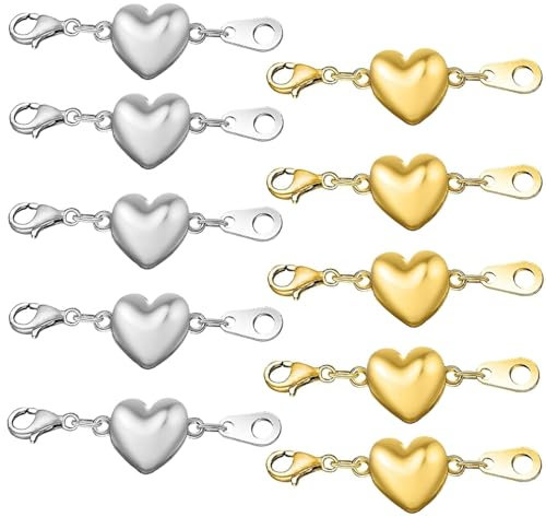 10 Stück Armband Verschluss Magnetische Kettenverschluss,Gold Silber Herz Magnetische Verschlüsse,für Armbänder Fußkettchen Ketten Verschlüsse zum Basteln Schmuck verschluss herstellungszubehör