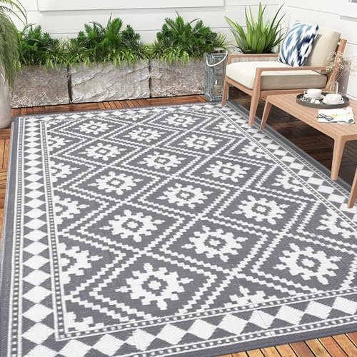 Enyhom de Pique-Nique Pliable Réversible 180 x 270 cm, de Plage Imperméable Tapis de Camping léger Résistant aux UV, Tapis de Sol Extérieur pour Balcon Barbecue Pont，Gris
