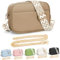 YILCER Umhängetasche für Damen, kleine Leder-Crossbody-Tasche für Damen, Kamera-Handtasche, Pom-Pom-London-Taschen, Schultertasche mit wechselbarem Gitarren-breitem Gurt (2 Schultergurte), B-braun,